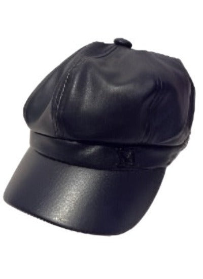 Vintage Women's Cap in brown PU leather with an 'M' sign detail, perfect for autumn and winter fashion.