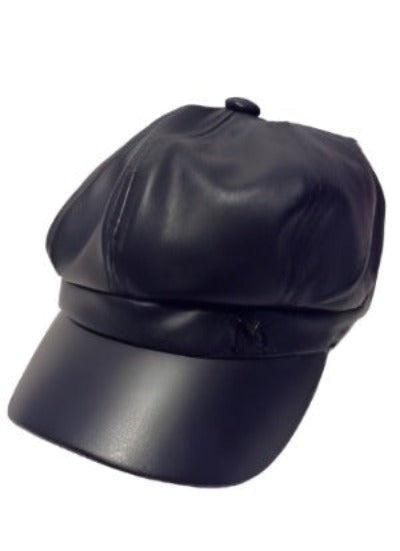 Vintage Women's Cap Hat in brown PU leather with 'M' sign, perfect for autumn and winter fashion.