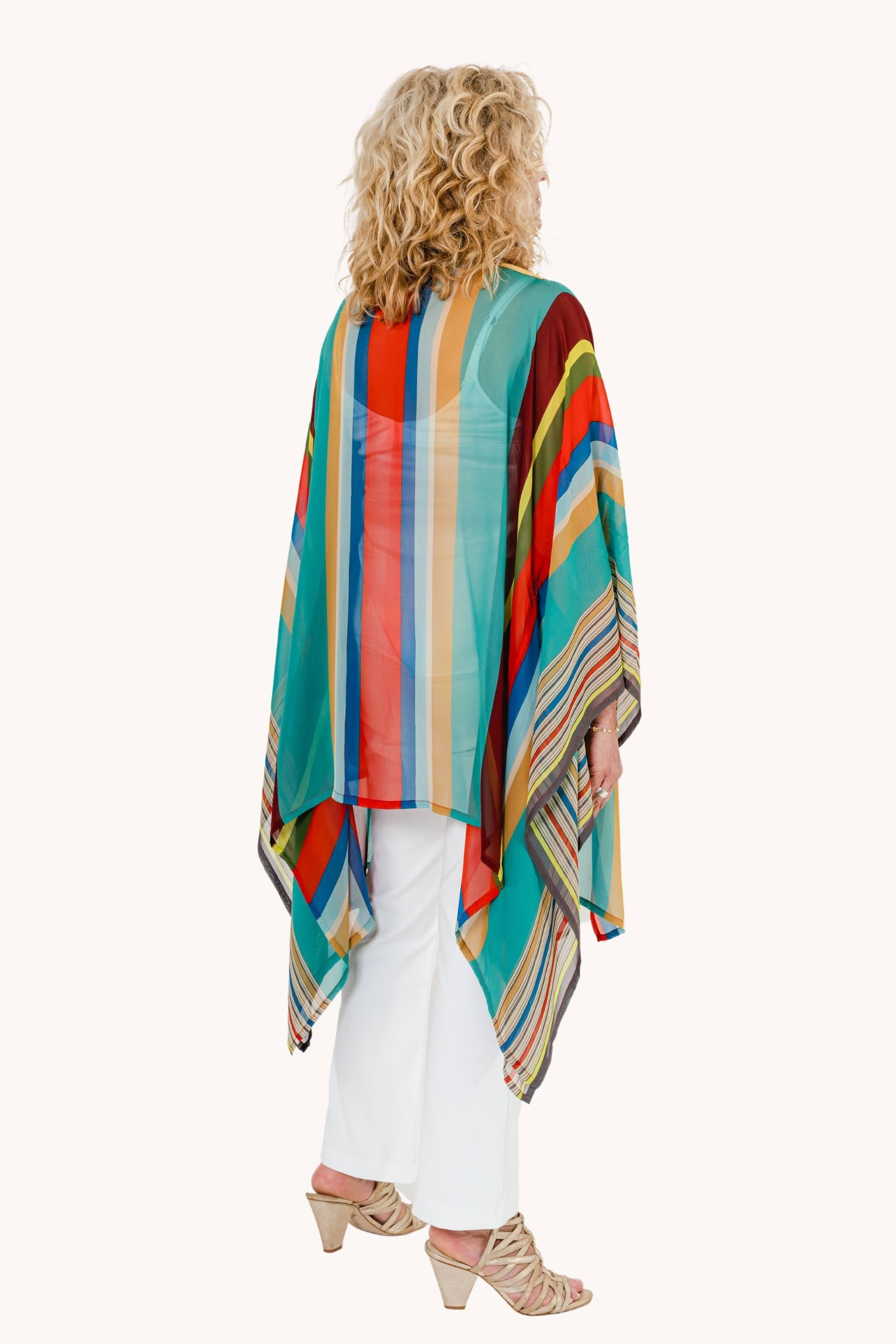 Elegant Vipera chiffon kimono featuring a stylish striped pattern, perfect for layering and versatile occasions.