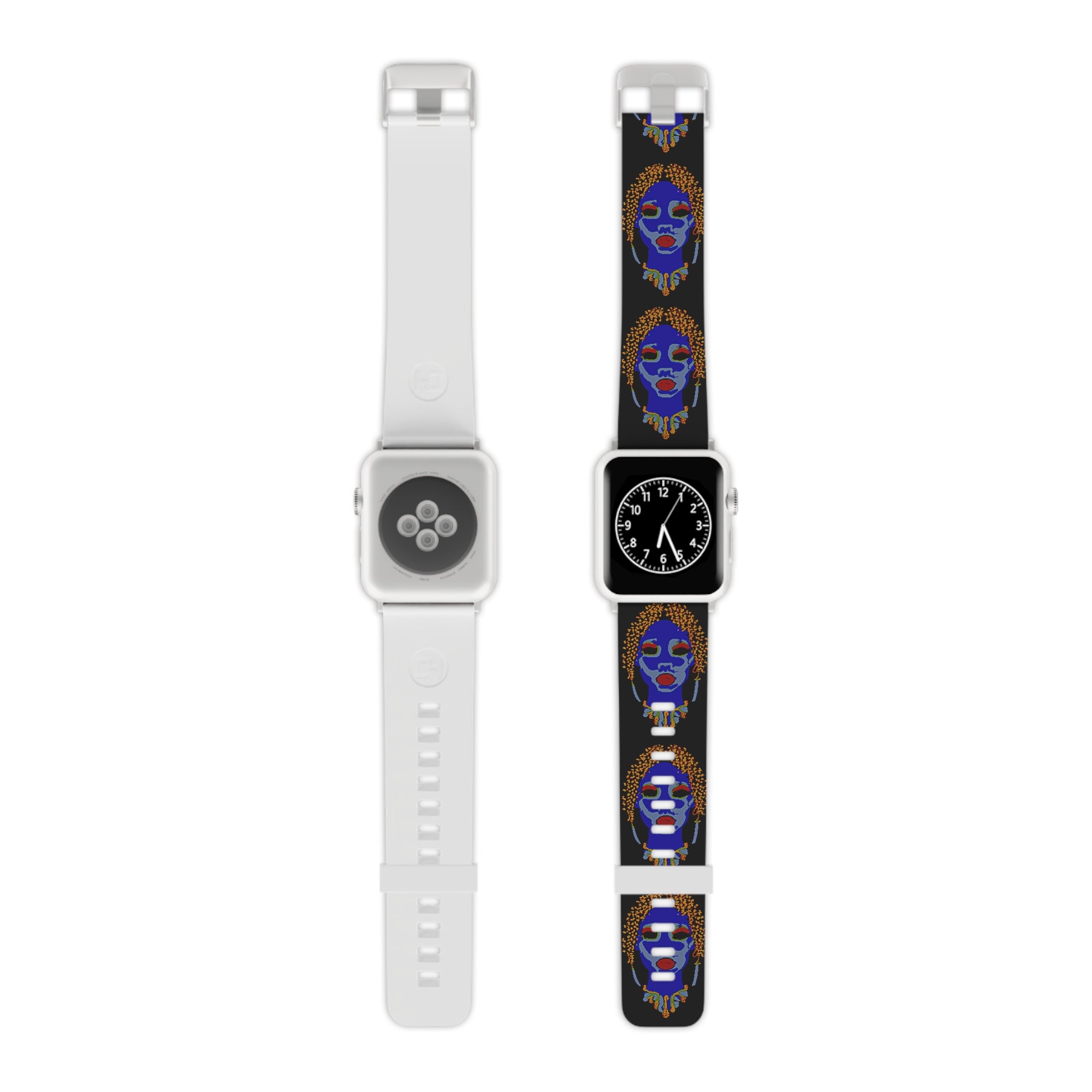 A stylish and durable watch band for Apple Watch made from premium thermo elastomer, featuring stainless steel adapter hardware and a white loop.