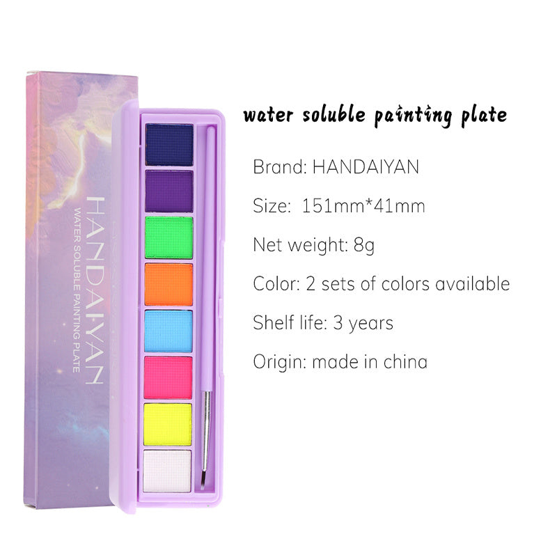 A vibrant Water Activated Eyeliner Palette featuring UV glow neon colors in a creamy format, perfect for body paint and eyeliner.