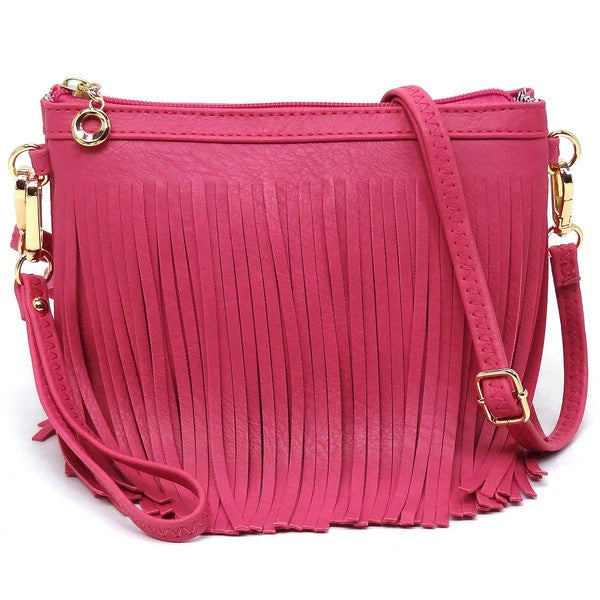 Western Fringe Clutch Cross Body Bag in faux leather with fringe detailing and gold-tone hardware.