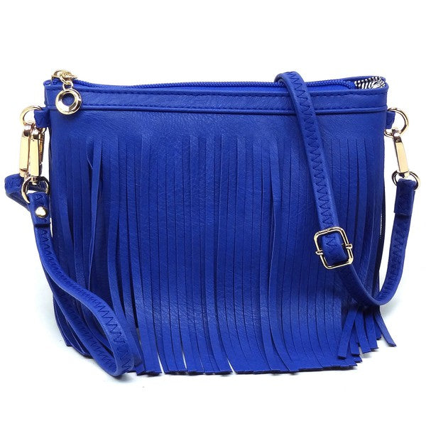 Western Fringe Clutch Cross Body Bag in faux leather with fringe detailing and gold-tone hardware.