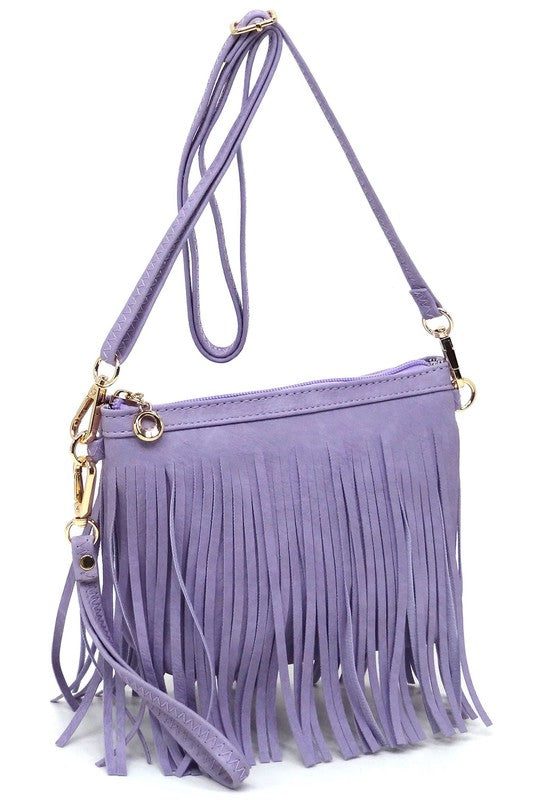 Western Fringe Clutch Cross Body Bag in faux leather with fringe detailing and gold-tone hardware.