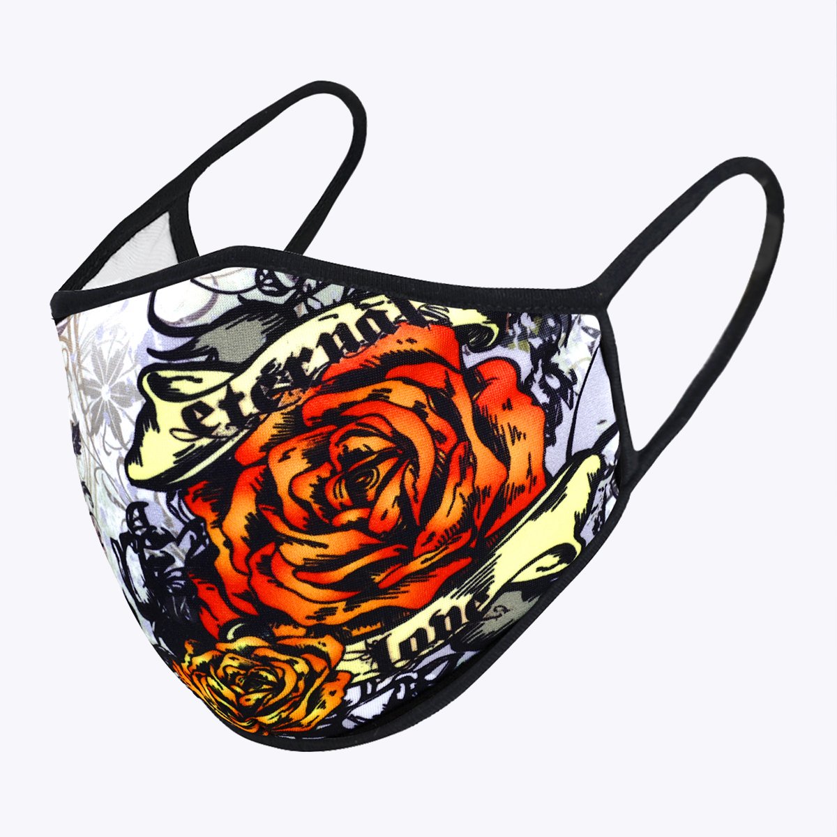 Western Rose 3-Layered Face Cover featuring a unique floral print design, made from polyester and cotton, suitable for unisex wear.