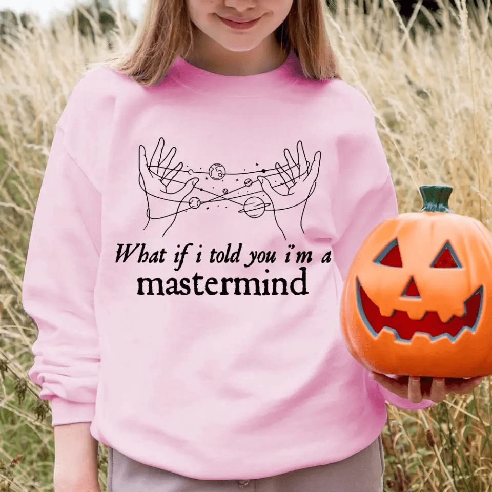 A stylish Halloween-themed T-shirt featuring the phrase 'What If I Told You I'm a Mastermind', made from soft ringspun cotton.