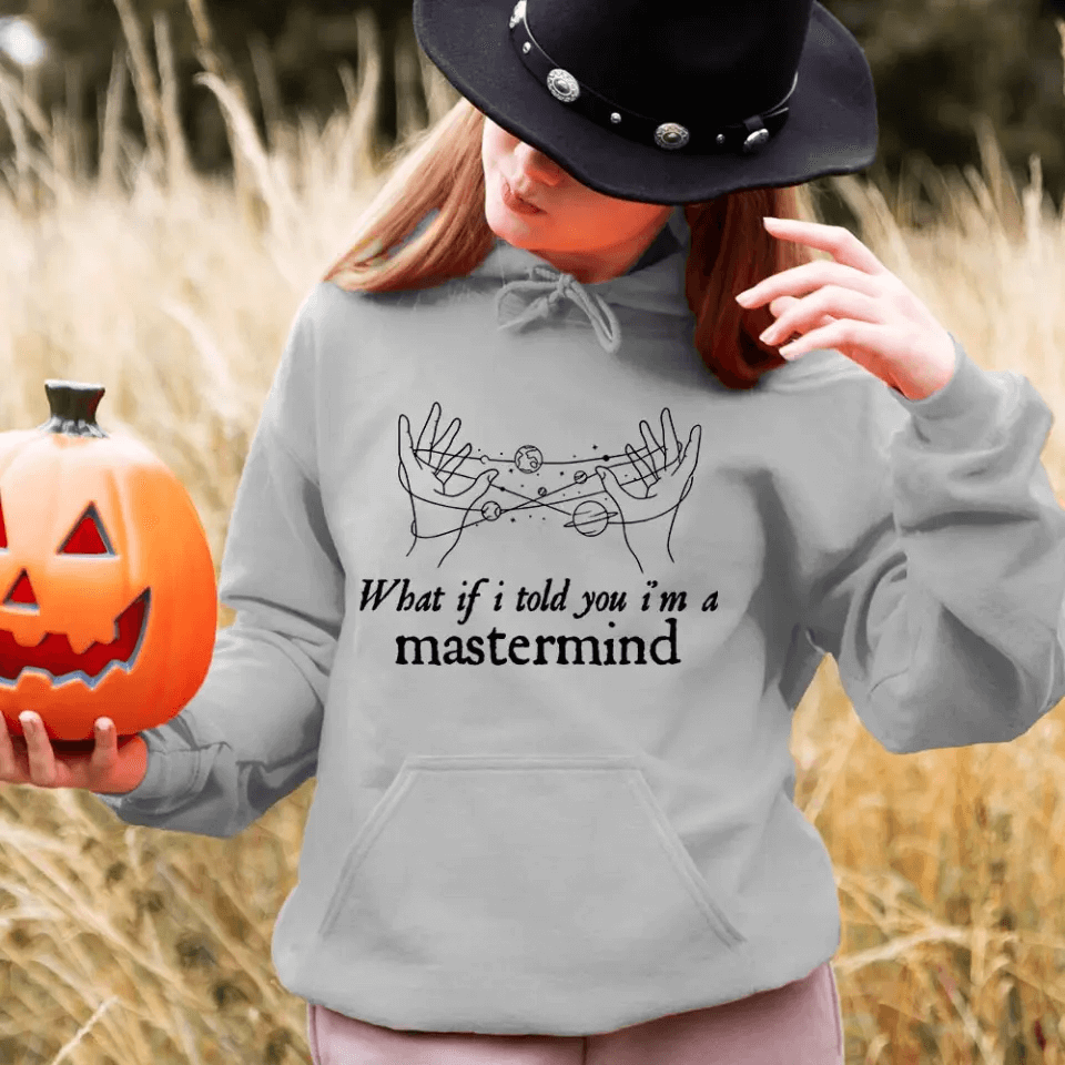 A stylish Halloween-themed T-shirt featuring the phrase 'What If I Told You I'm a Mastermind', made from soft ringspun cotton.