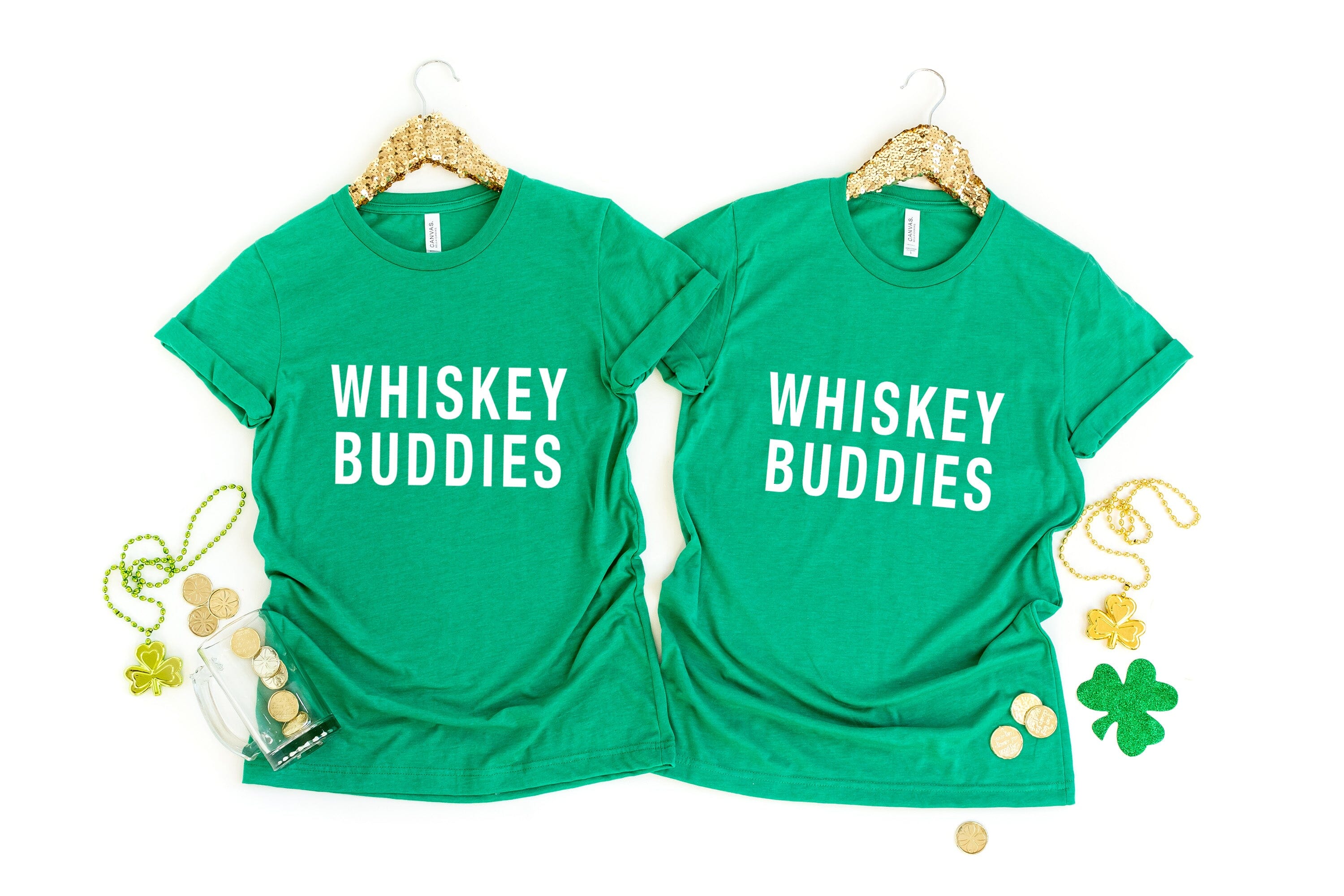 Whiskey Buddies Tee displayed on a mannequin, showcasing its comfortable fit and stylish design, perfect for casual wear.