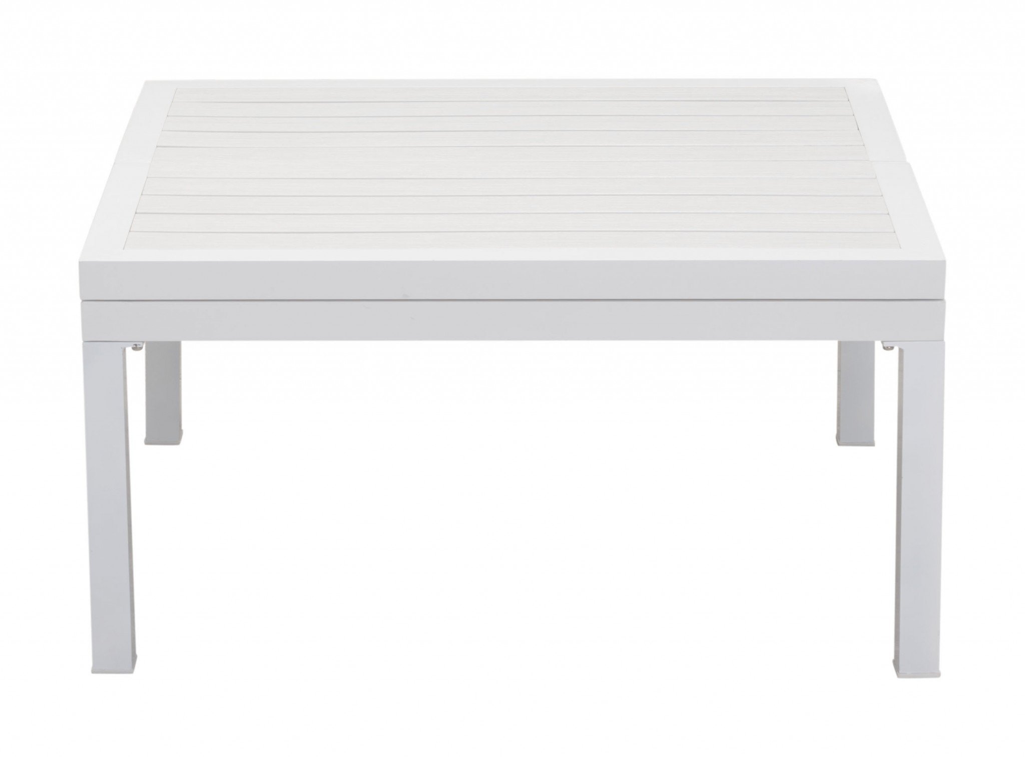 White aluminum outdoor lift top coffee table with a sleek design, perfect for outdoor settings.