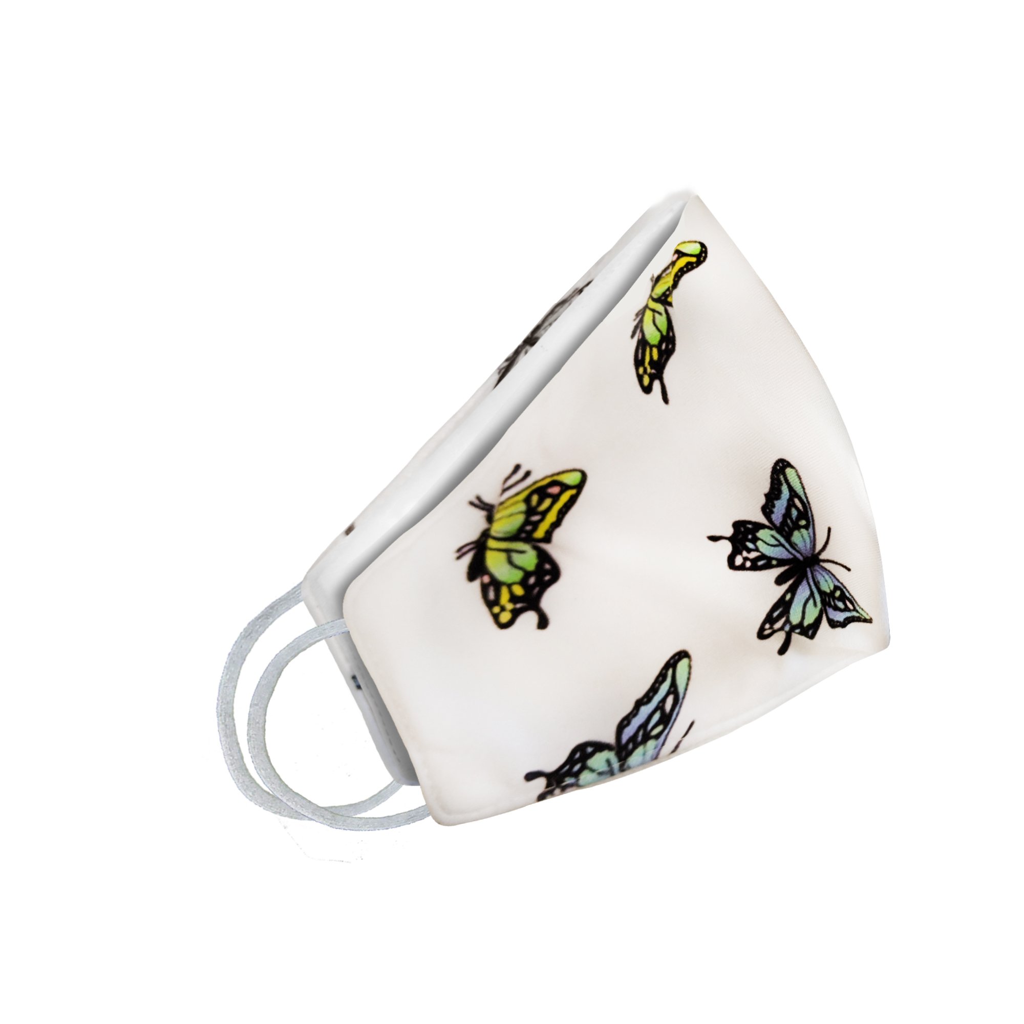 A stylish White Butterfly Face Mask featuring a unique butterfly design, perfect for protection and fashion.