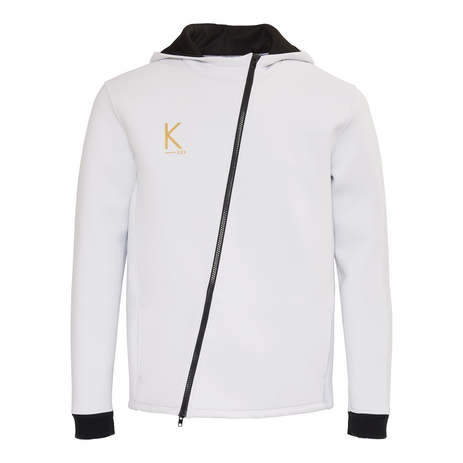 A stylish white neoprene sports jacket designed for warmth and comfort during winter activities.