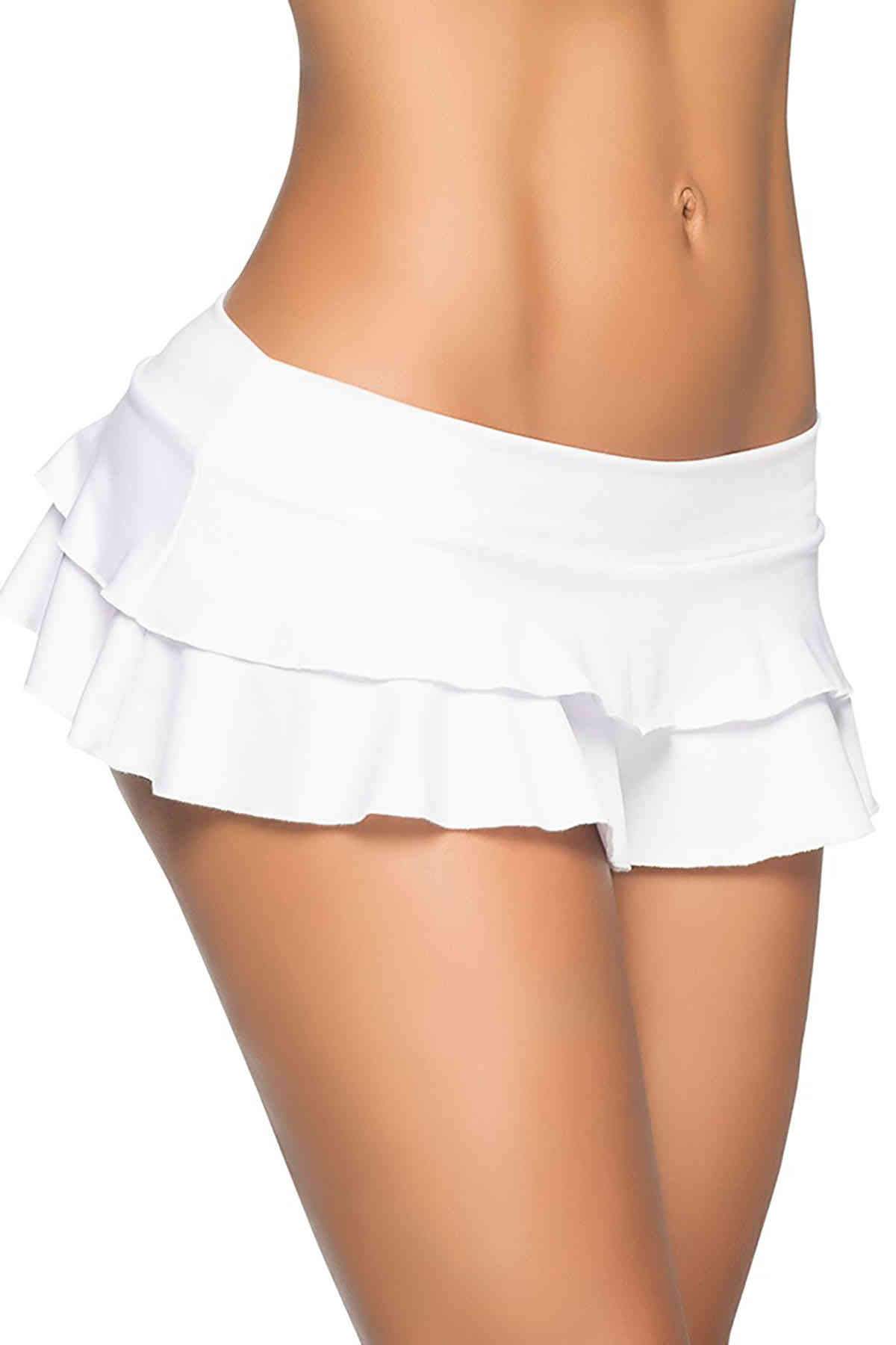 A stylish white pleated micro mini skirt made from soft fabric, showcasing its provocative design and elegant pleats.