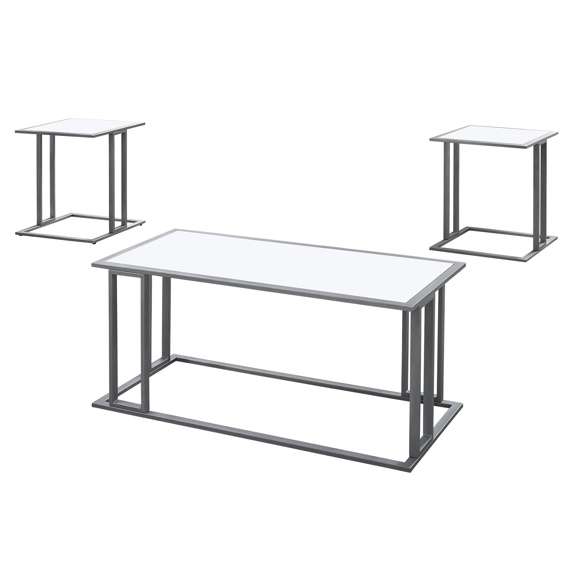 Elegant White Silver Metal Table Set featuring three stylish tables, perfect for enhancing living room decor.