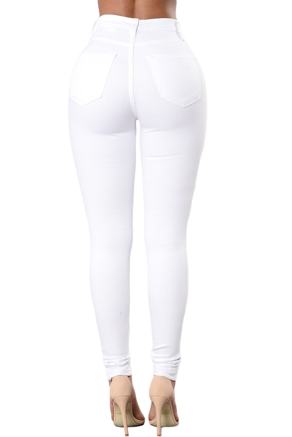 White trendy denim pants with slashed knees and cuffed leg openings, showcasing a stylish and modern design.