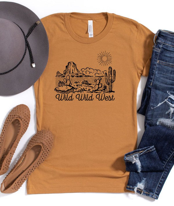 Wild Wild West Softstyle Tee made of 100% cotton, featuring a relaxed fit and unisex design, perfect for casual wear and adventures.