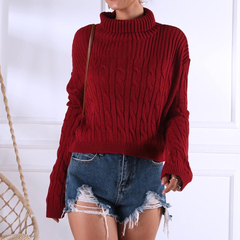 Wine red knitted turtleneck jumper with full sleeves, perfect for winter and Christmas celebrations.