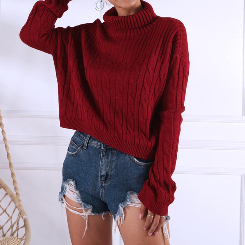 Wine red knitted turtleneck jumper with full sleeves, perfect for winter and Christmas celebrations.