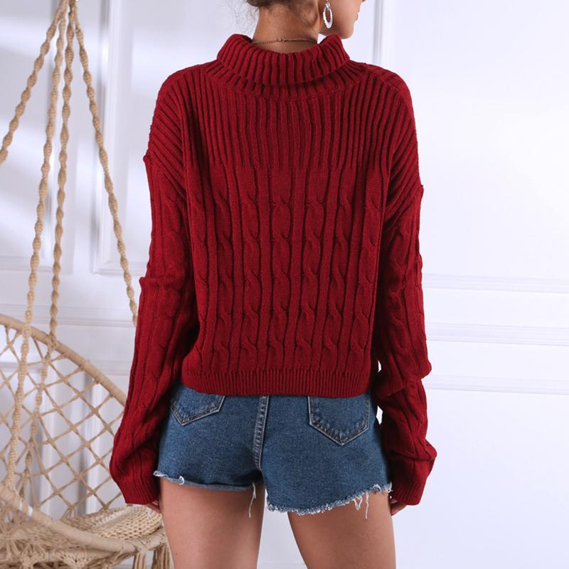 Wine red knitted turtleneck jumper with full sleeves, perfect for winter and Christmas celebrations.