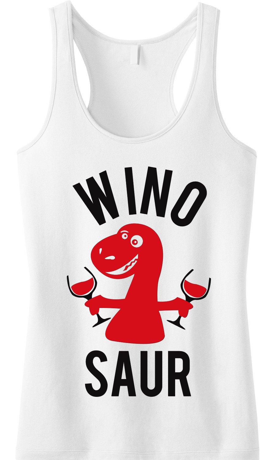 WINO SAUR White Tank Top featuring a playful Winosaur graphic, made from soft cotton/poly blend fabric.