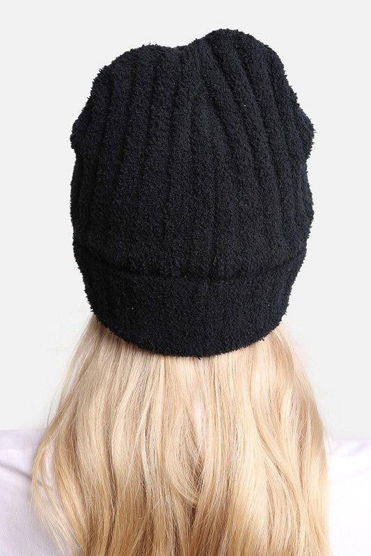 A cozy Winter Solid Color Ribbed Cuff Beanie Hat in a solid color, featuring a stylish ribbed cuff design, perfect for winter wear.