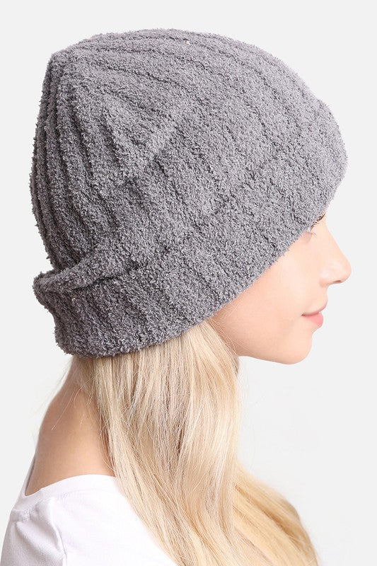 A cozy Winter Solid Color Ribbed Cuff Beanie Hat in a solid color, featuring a stylish ribbed cuff design, perfect for winter wear.