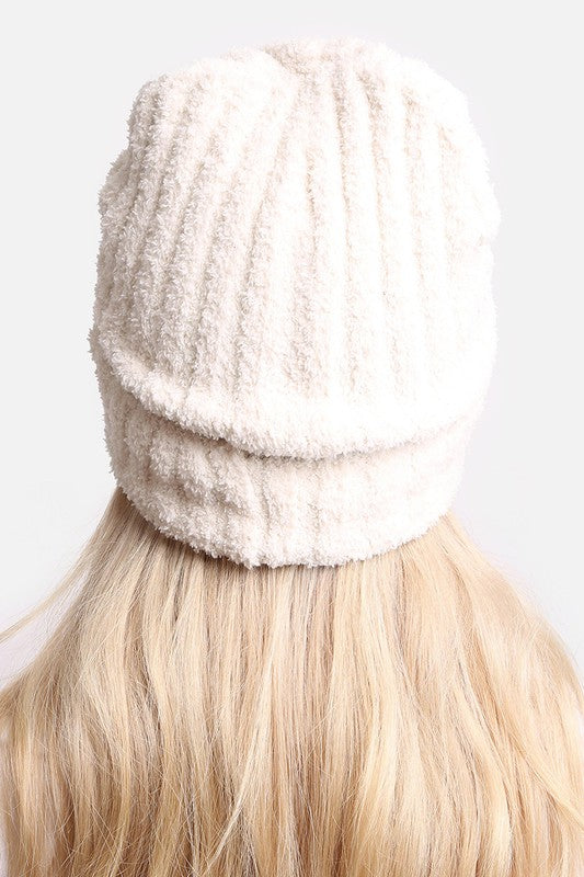 A cozy Winter Solid Color Ribbed Cuff Beanie Hat in a solid color, featuring a stylish ribbed cuff design, perfect for winter wear.