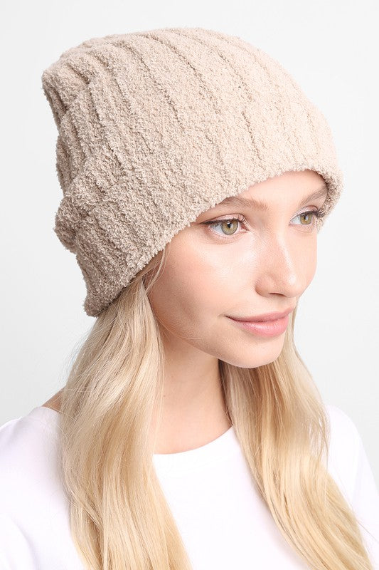 A cozy Winter Solid Color Ribbed Cuff Beanie Hat in a solid color, featuring a stylish ribbed cuff design, perfect for winter wear.