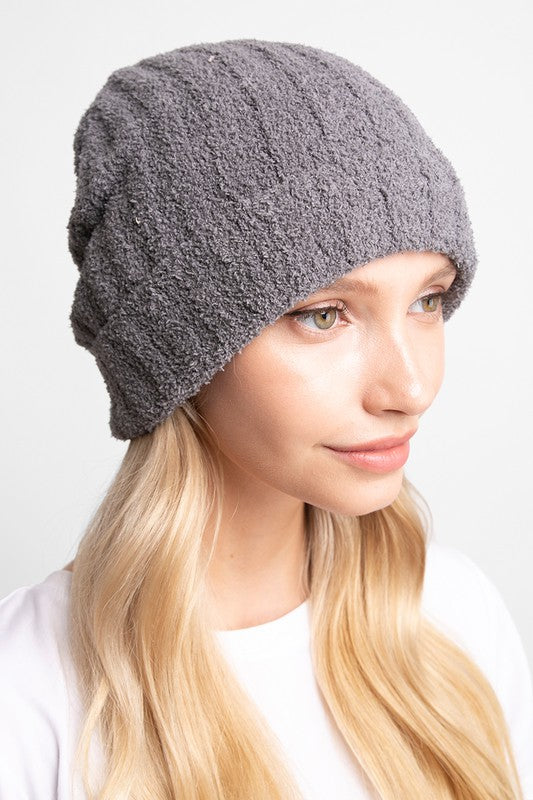 A cozy Winter Solid Color Ribbed Cuff Beanie Hat in a solid color, featuring a stylish ribbed cuff design, perfect for winter wear.