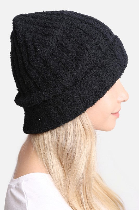 A cozy Winter Solid Color Ribbed Cuff Beanie Hat in a solid color, featuring a stylish ribbed cuff design, perfect for winter wear.