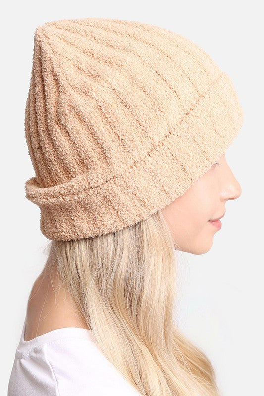 A cozy Winter Solid Color Ribbed Cuff Beanie Hat in a solid color, featuring a stylish ribbed cuff design, perfect for winter wear.