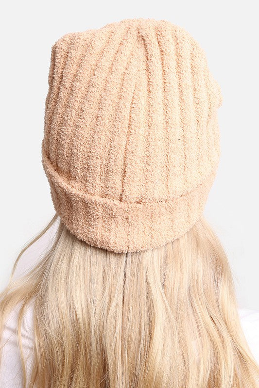 A cozy Winter Solid Color Ribbed Cuff Beanie Hat in a solid color, featuring a stylish ribbed cuff design, perfect for winter wear.