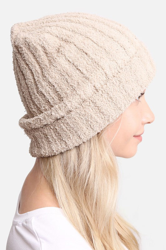 A cozy Winter Solid Color Ribbed Cuff Beanie Hat in a solid color, featuring a stylish ribbed cuff design, perfect for winter wear.