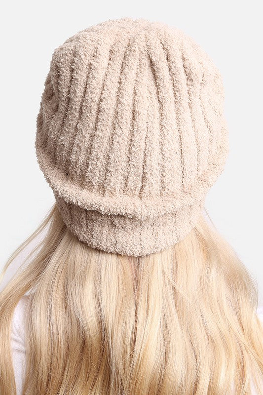 A cozy Winter Solid Color Ribbed Cuff Beanie Hat in a solid color, featuring a stylish ribbed cuff design, perfect for winter wear.