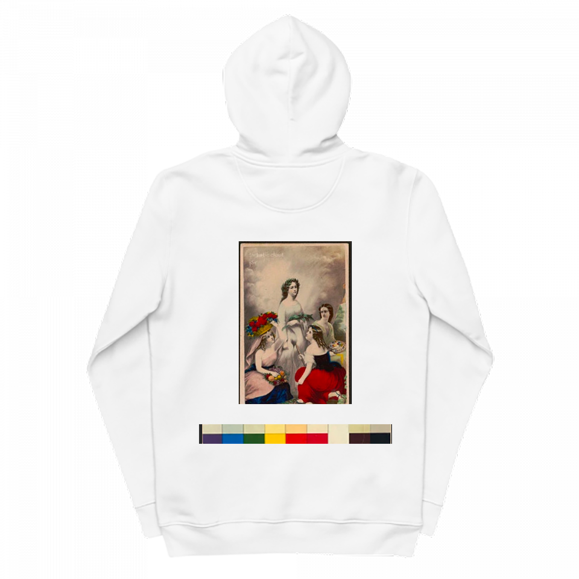 wish+ Unisex Hoodie featuring artistic design, made from organic cotton and recycled materials, promoting sustainability and social responsibility.