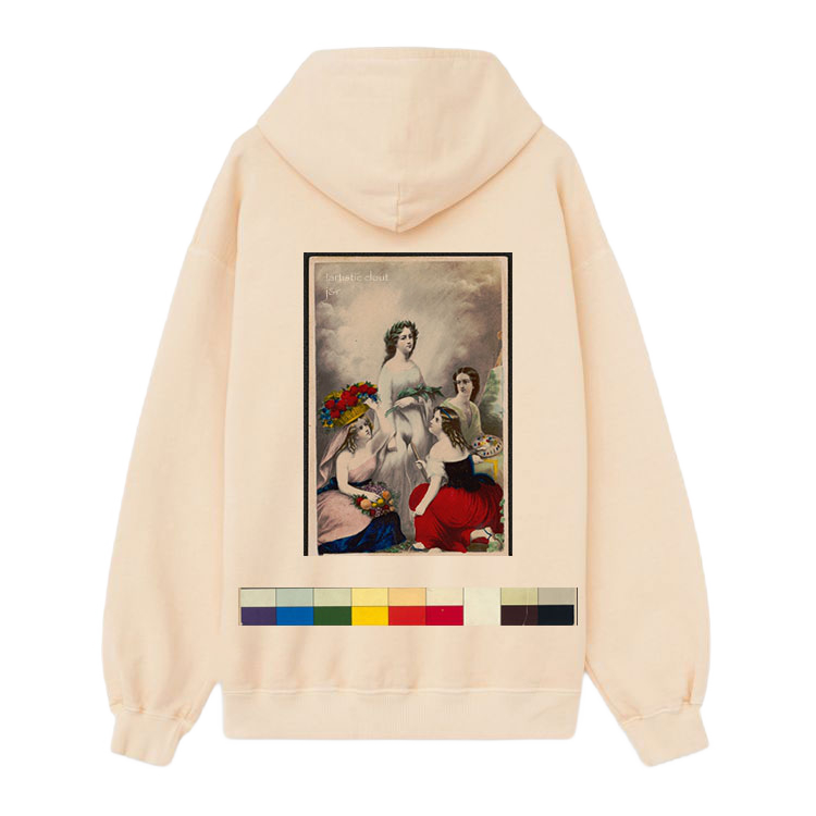 wish+ Unisex Hoodie featuring artistic design, made from organic cotton and recycled materials, promoting sustainability and social responsibility.