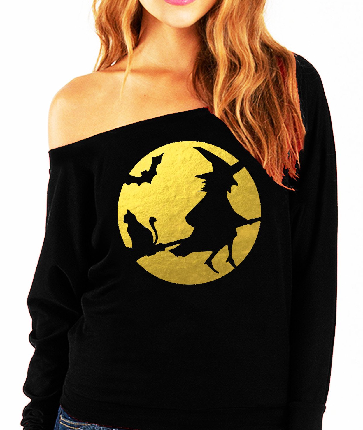 WITCHING HOUR Halloween Slouchy Sweatshirt featuring gold foil print, showcasing a stylish and comfortable design perfect for Halloween.