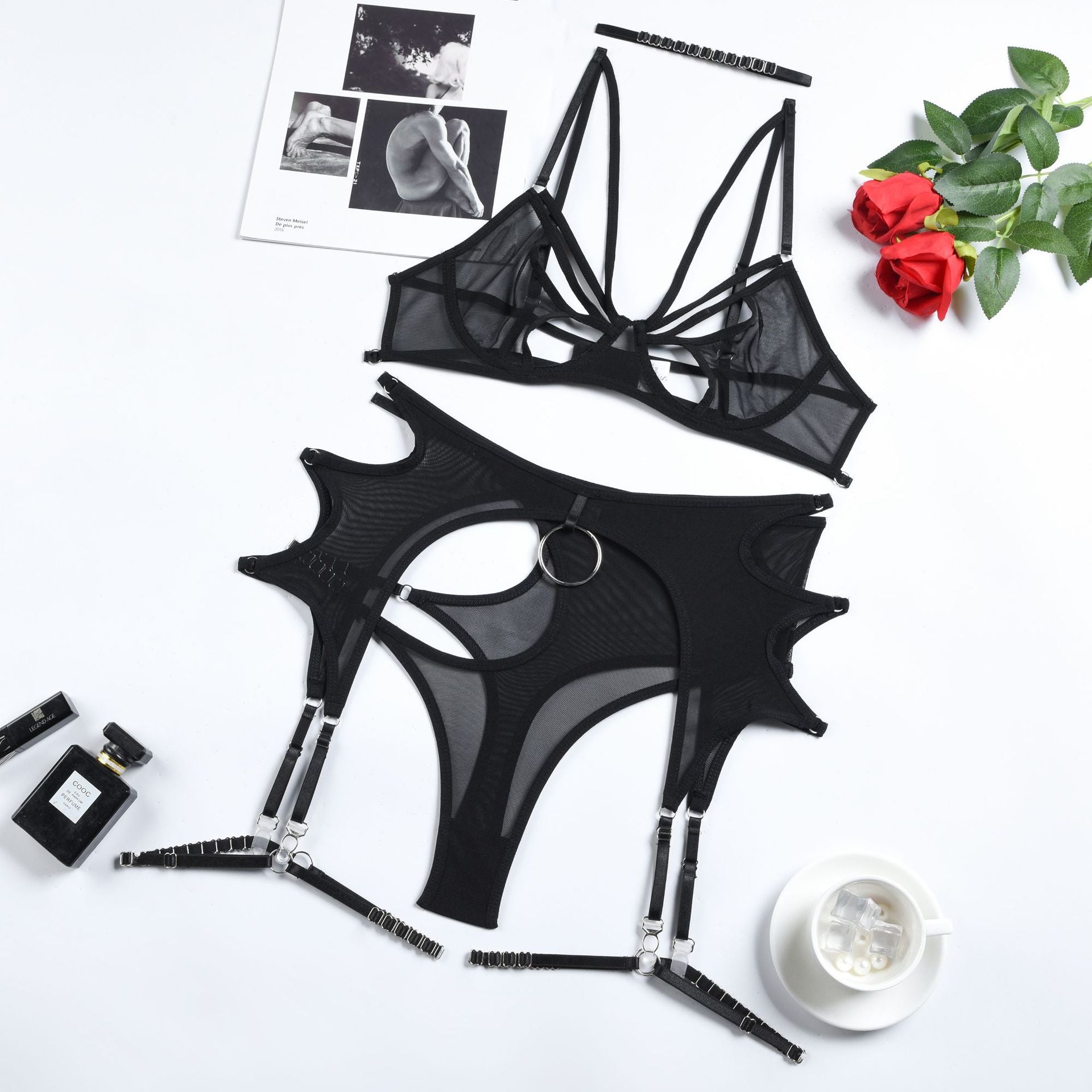 Women Clothing Mesh Comfortable Breathable Slim Fit Sexy Underwear featuring lace and cutout details in a stylish design.