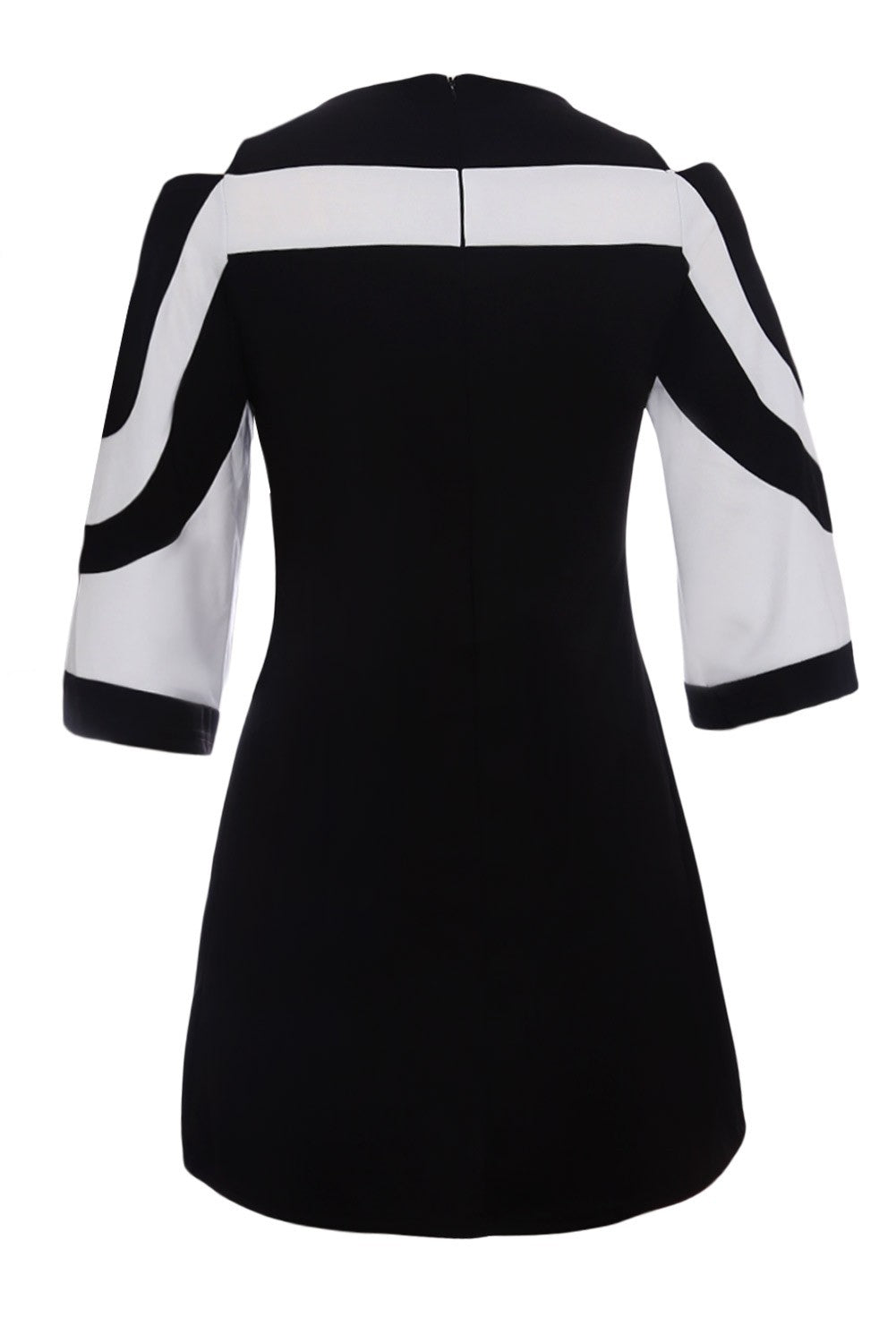 Elegant black WOMEN DRESS NINA featuring a large collar, 3/4 bell sleeves, and open shoulder design.