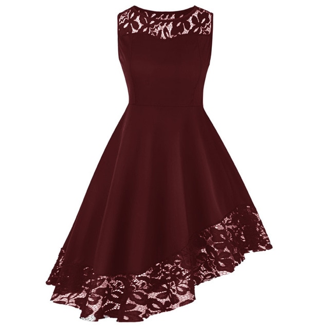 Burgundy sleeveless dress with lace