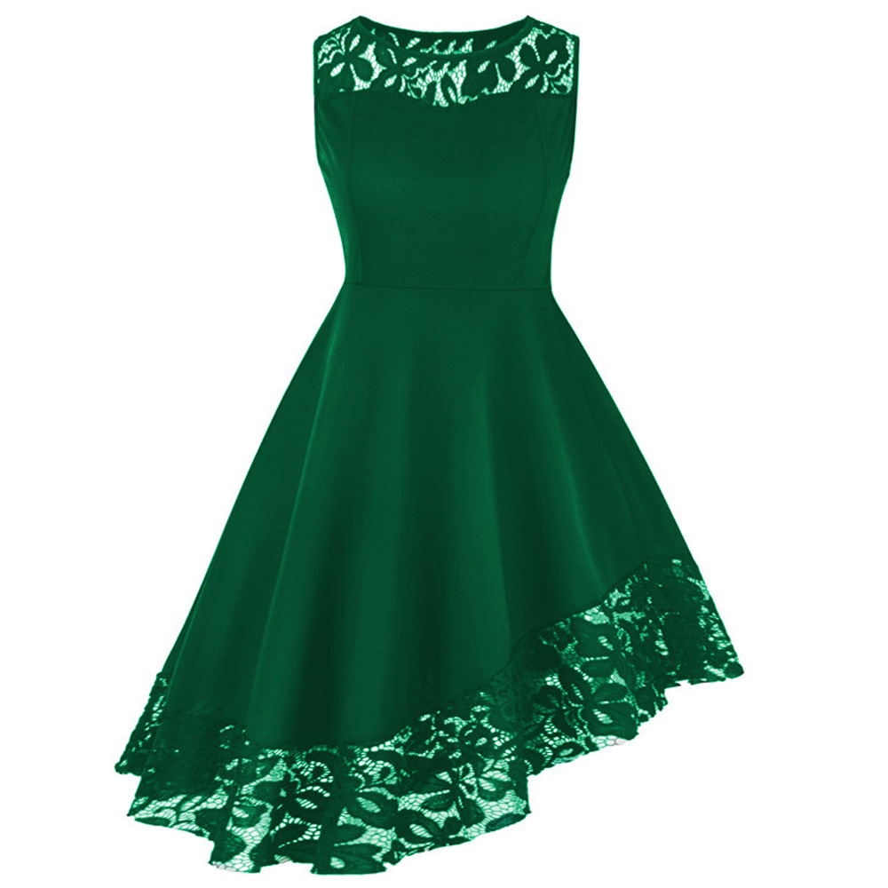 Green sleeveless dress with lace