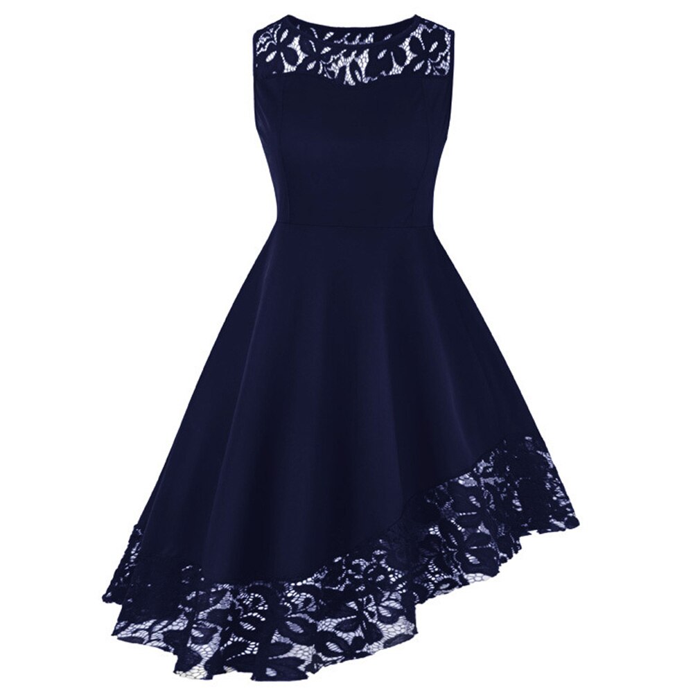 Navy blue dress with lace.