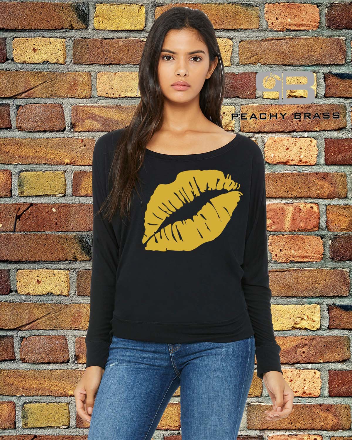 Women Off The Shoulder Lips Shirt featuring a stylish lips graphic, made from a comfortable cotton polyester blend with long sleeves.