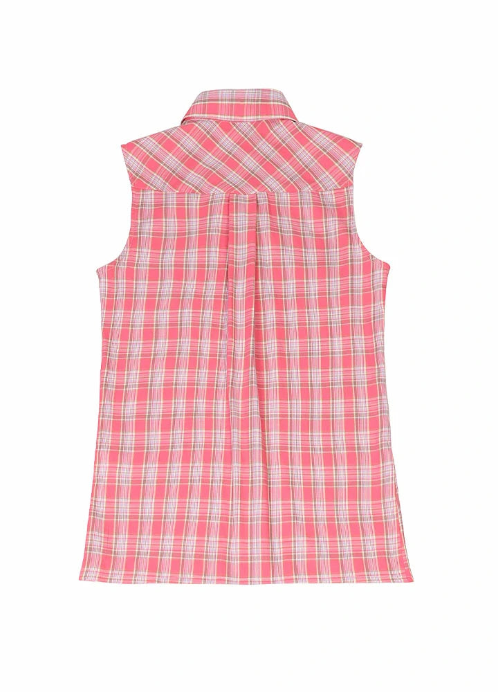 Women's Breathable Plaid Vest in stylish plaid pattern, made from 100% cotton, featuring a sleeveless design and lapel collar.