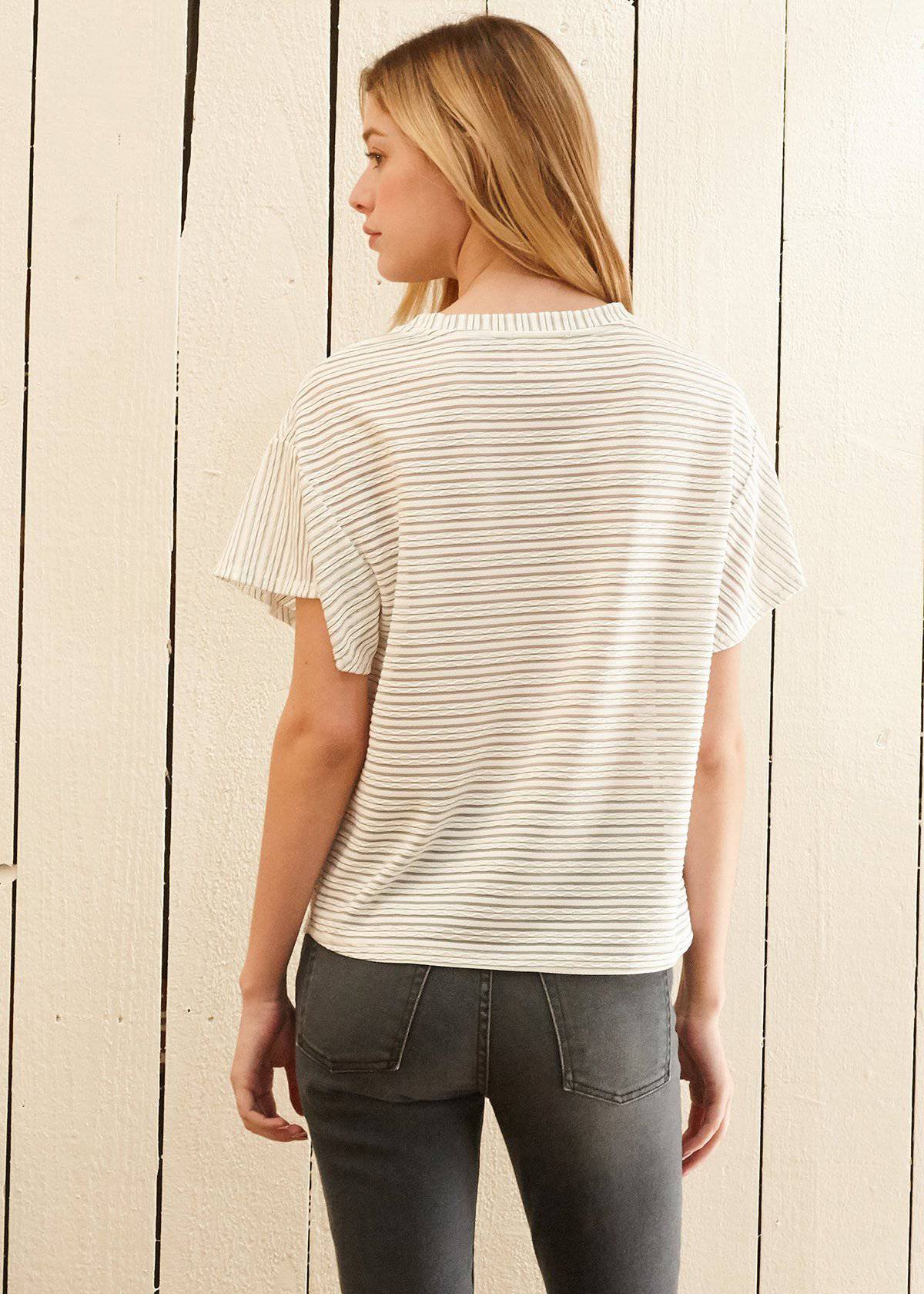 Women's Crewneck Tee in White featuring a drop shoulder design and mesh stripe, made from 95% polyester and 5% spandex.