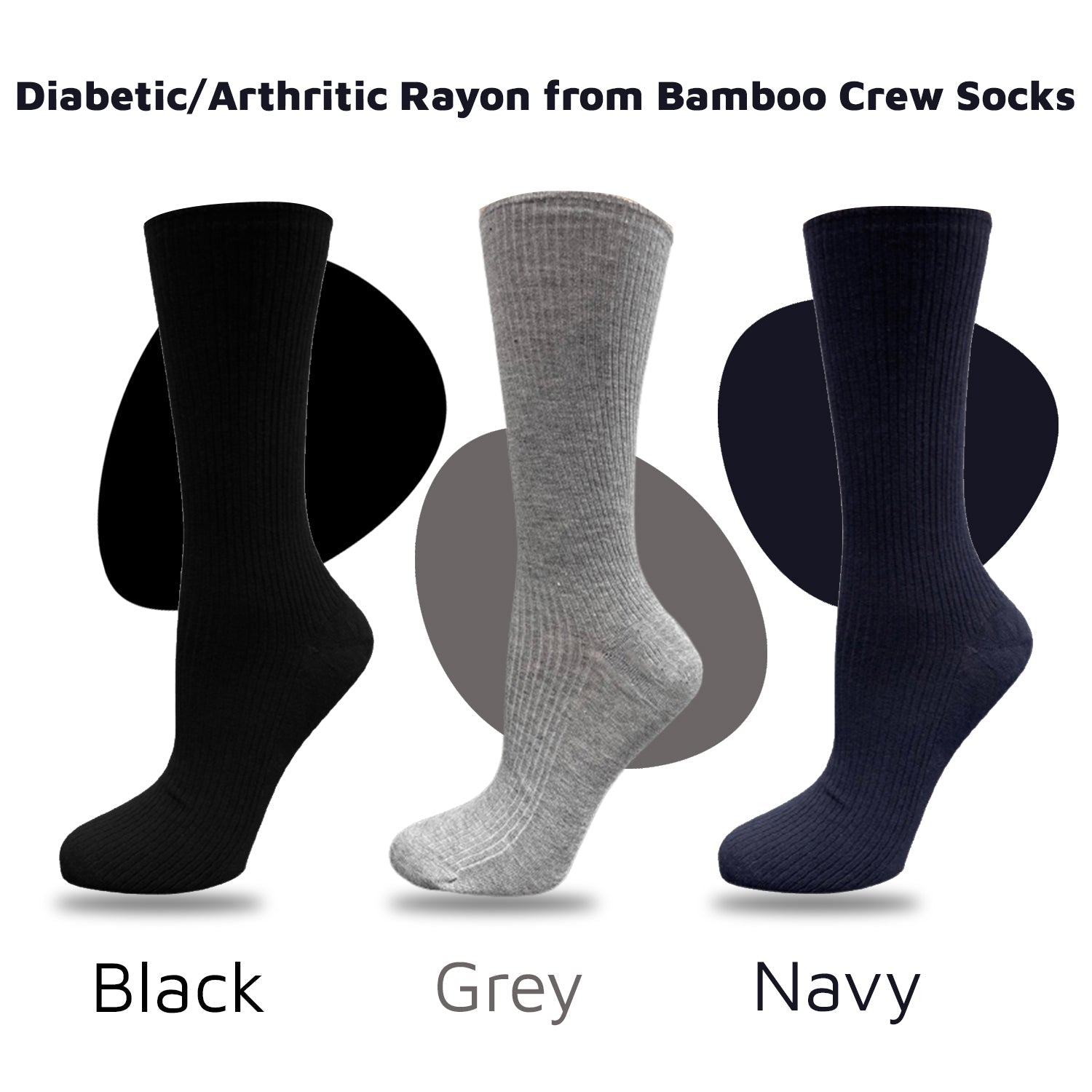 A pack of Women's Diabetic Arthritic Rayon and Bamboo Crew Socks in assorted colors, showcasing their soft texture and non-binding top design.