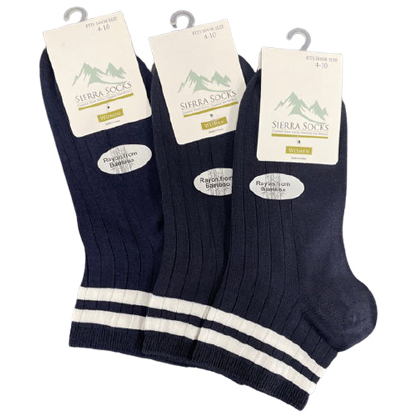 A pack of Women's Diabetic Arthritic Rayon and Bamboo Crew Socks in assorted colors, showcasing their soft texture and non-binding top design.