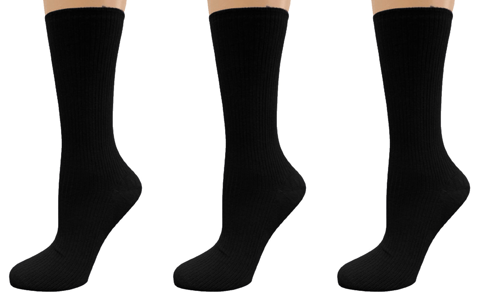 A pack of Women's Diabetic Arthritic Rayon and Bamboo Crew Socks in assorted colors, showcasing their soft texture and non-binding top design.