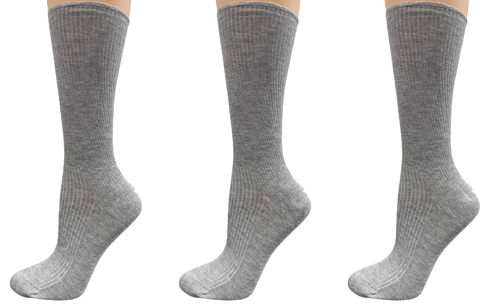 A pack of Women's Diabetic Arthritic Rayon and Bamboo Crew Socks in assorted colors, showcasing their soft texture and non-binding top design.