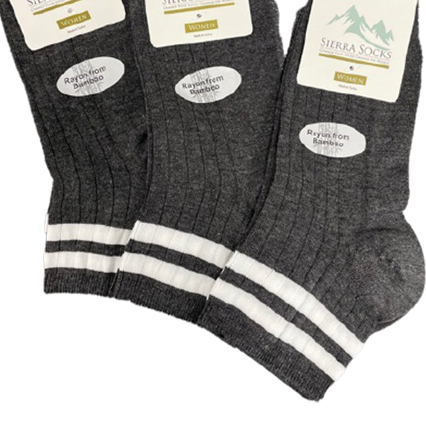 A pack of Women's Diabetic Arthritic Rayon and Bamboo Crew Socks in assorted colors, showcasing their soft texture and non-binding top design.