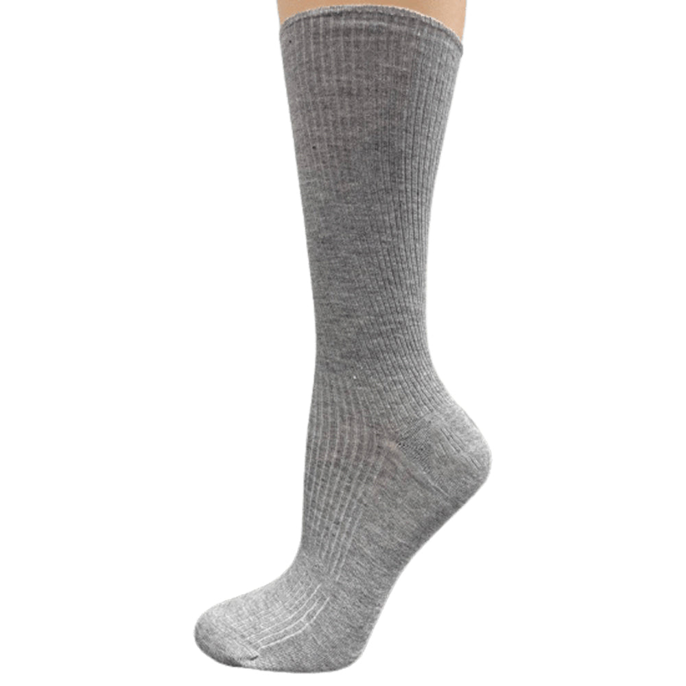 A pack of Women's Diabetic Arthritic Rayon and Bamboo Crew Socks in assorted colors, showcasing their soft texture and non-binding top design.